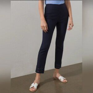 CHICO'S Brigitte Crochet Slim Ankle Pants Size 1.5 = US Size 10 Navy Blue